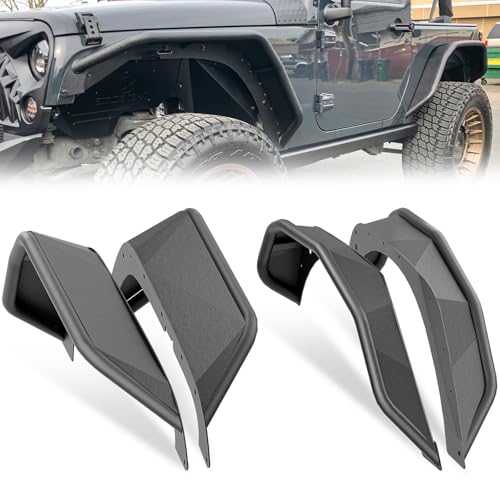 YZONA for JK 4-Piece Tubular Front and Rear Fender Flares Kit Compatible with 2007-2018 Jeep Wrangler JK JKU Unlimited 2/4 Doors Off-Road Heavy Duty Steel Wheel Fenders Combo (Black)