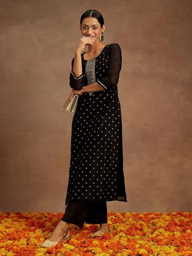 Image of Libas Woven Design Silk Blend Straight Kurta