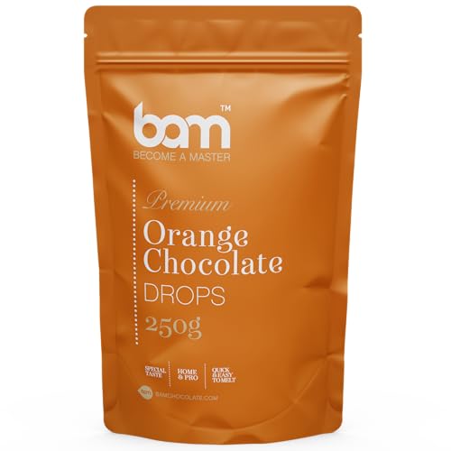 BAM Gotas de Chocolate Naranja, Callets, Chips para fundir, repostería casera y profesional, sabor naranja, 250 g