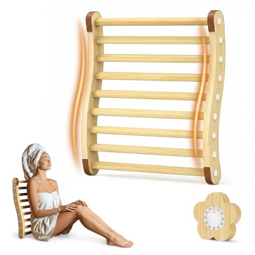 YAHKBTEN Wooden Sauna Backrest S Curve Design for Spinal Support Dual Layer Heat Resistant with Sauna Timer Pine Sauna Accessories for Home Spa Bath Barrel or Infrared Sauna