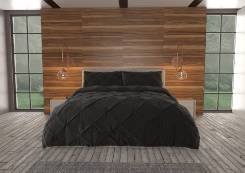Image of Nestl Twin Comforter Set Pinch Pleat Comforter, Bedding Comforter Sets, Comforter Set for Twin Bed, Pintuck Comforter Set Twin /Twin XL Size, Down Comforter with 1 Pillow Sham, 2-Piece - Black