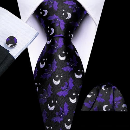 Image of Barry.Wang Man Tie Sets Skull Ties Animal Extra Long Necktie Silk Woven Handkerchief Cufflinks Festival Party Gift