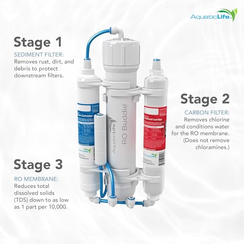 Image of Aquatic Life RO Buddie 3-Stage Aquarium Water Filter System, Reverse Osmosis RO Filtration Unit for Fish Tank, Fountains, and More, 100 GPD (Gallons Per Day)