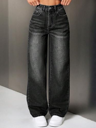 Image of KOTTY Women's Wide Leg Denim Jeans | Relaxed Fit High Rise Fashion Jeans for Casual Wear