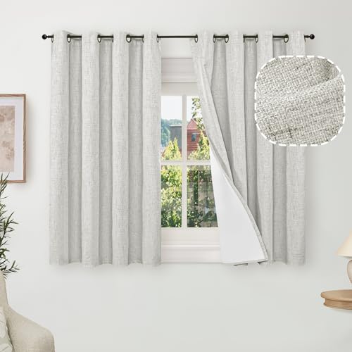Lajode Linen Blackout Curtains 45 Inches - 2 Panels Each 52 Wide Light Grey