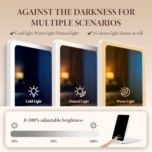 Travel Makeup Mirror with Time & Temperature Display, 2000mAh Battery, 7.5 Foldable Lighted Mirror, 148 LED Lights, 3 Color Modes