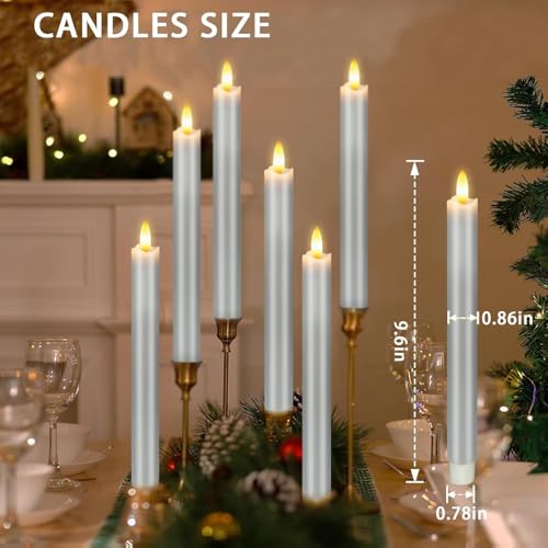 Image of KSWING Upgraded Real Wax LED Flameless Grey Taper Candles with Remote, 6 PCS Candlesticks Battery Operated 3D Flickering - 9.6 inch Long Realistic Fake Candle Sticks for Home /Wedding /Fireplace Xmas Decor