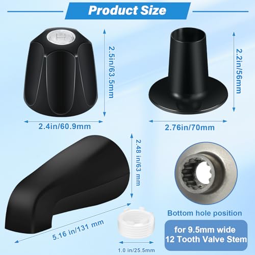 Kit de grifería para ducha y bañera, acabado negro mate, 3 piezas: perillas para ducha y salida para bañera, compatible con grifería Pfister Verve de 3 mangos miniatura 2