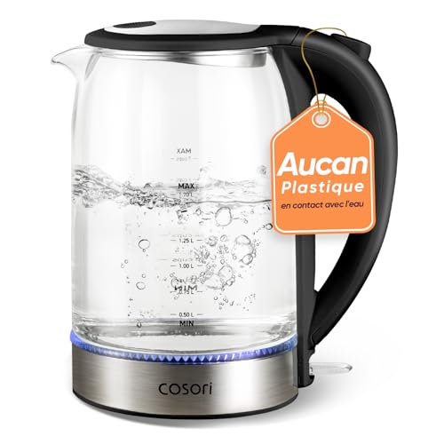 COSORI Bouilloire Électrique en Verre, 1,7L, 2200 Watt, Filtre en acier inoxydable, Couvercle intérieur et fond, Ébullition rapide, Arrêt automatique,...