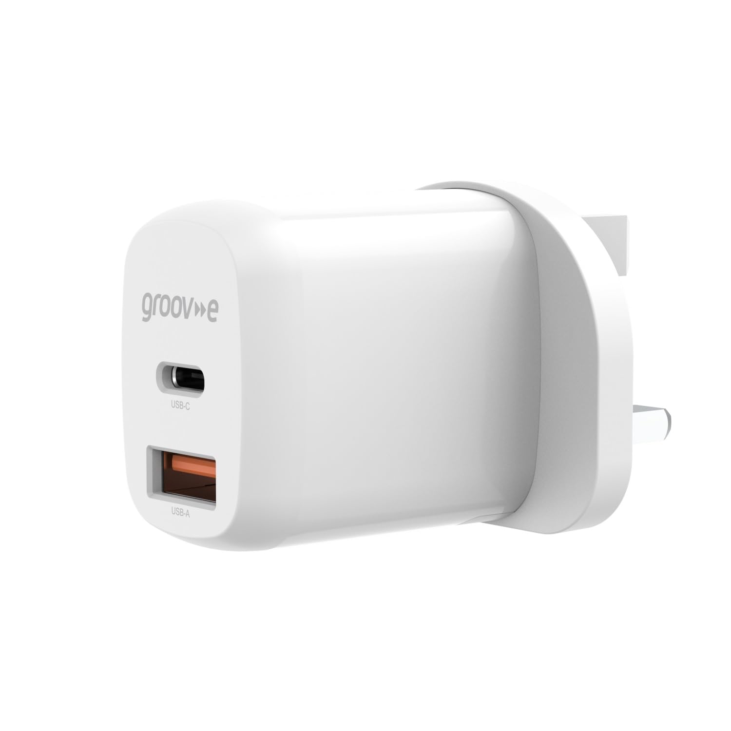 Groov-e USB-C & USB-A 20W Wall Charger with Power Delivery, White - GVMA105WE