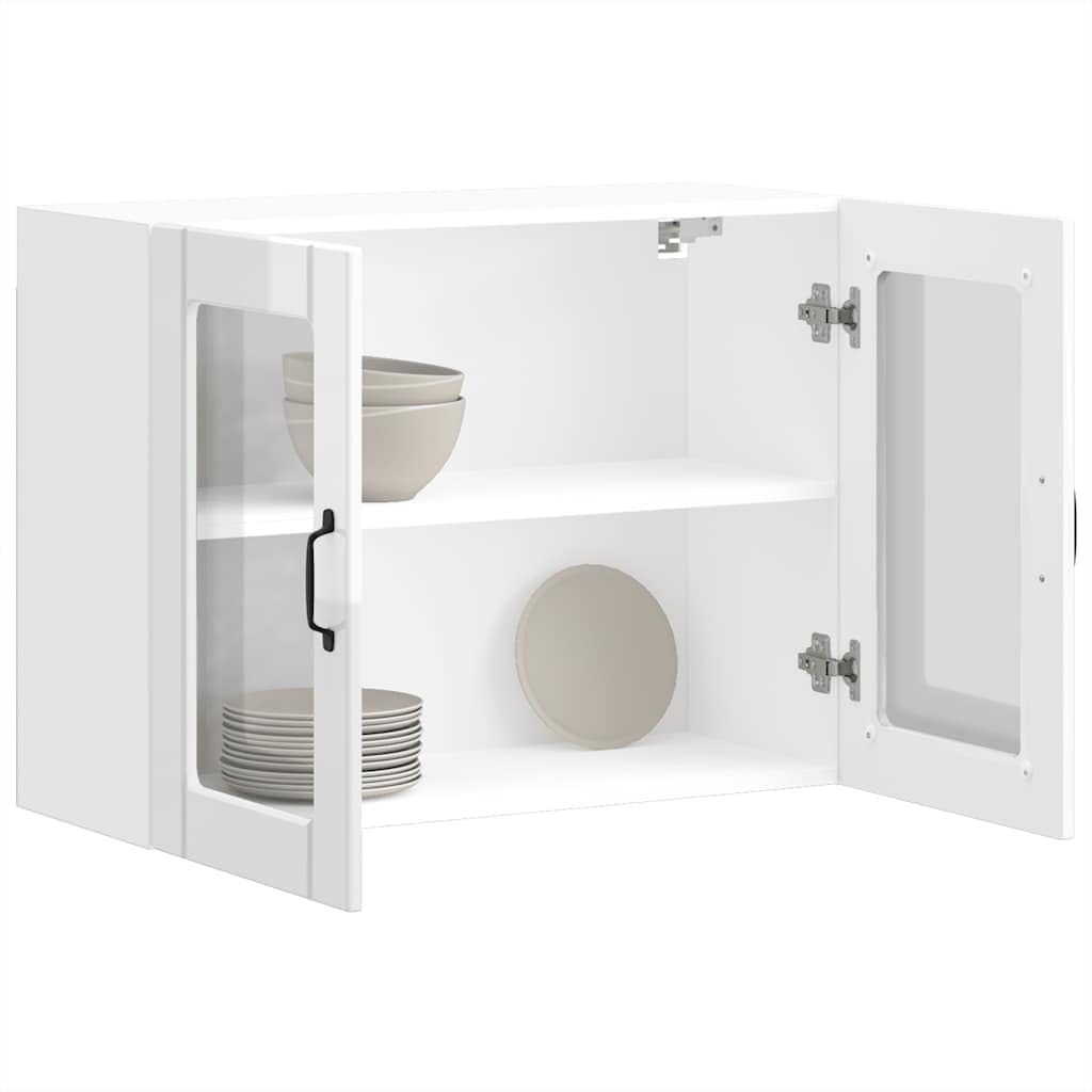 Lucca - Armadietto da cucina sospeso con anta in vetro bianco lucido, 80 x 31 x 60 cm, spazio per sala da pranzo, cucina, dispensa, salvaspazio e ordinato