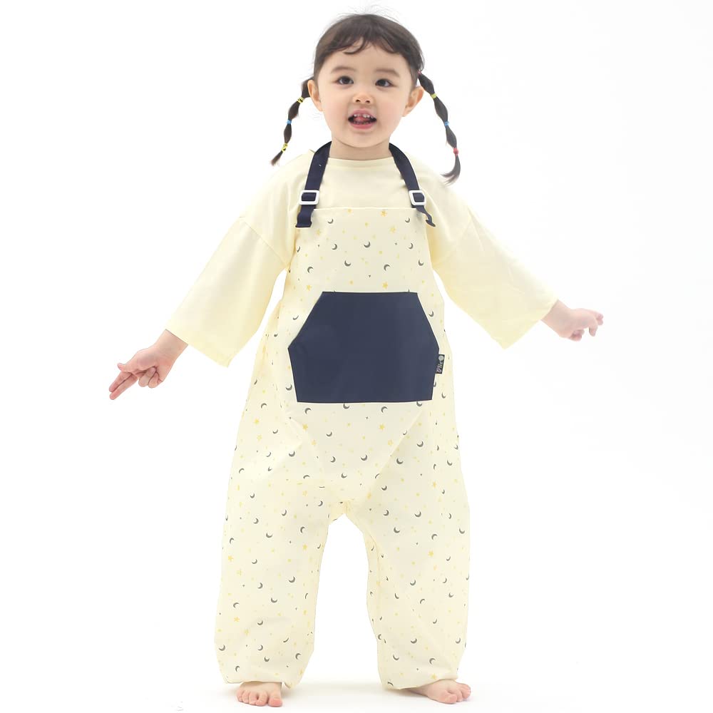 Kids Art Smock Dungaree Style, Lightweight Waterproof Painting Apron with Adjustable String, Quick-Dry Messy Play Overall for Boys Girls School Crafts, Star Moon (32-S)