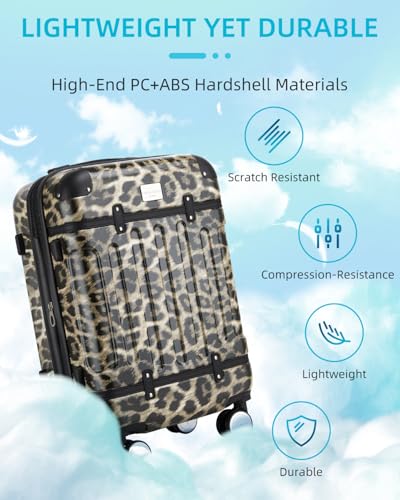 Image of LARVENDER Luggage Sets 3 Piece Expandable Carry on Luggage 22x14x9 Airline Approved Hardshell Suitcase with Wheels TSA Lock, Lightweight Suitcase Set for Women with Travel Backpack, Cheetah