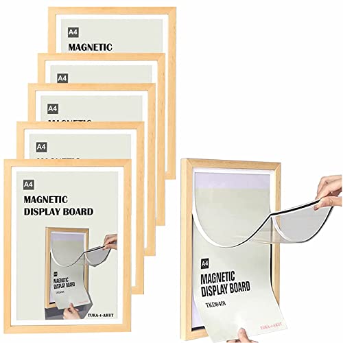 TUKA [6x] A4 Marco Plegable Madera Natural para Carteles con Cierre Magnético, Acrílico Marco Intercambiable con Paspartú para Documentos Fotos, Marco Magnéticos Pared, Cambio Rápido, TKD8401-6X