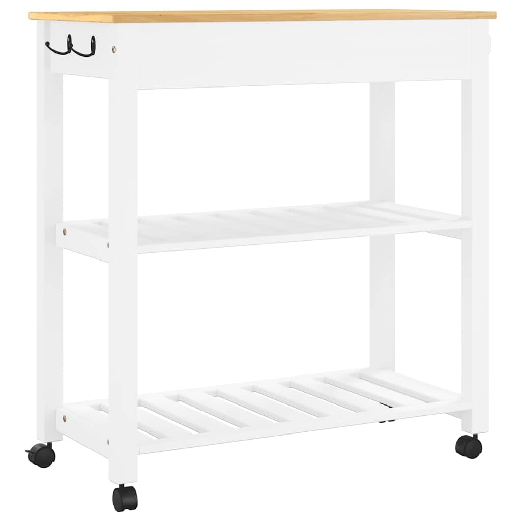 Carro de cocina Monza 84 x 40 x 88,5 cm de madera maciza de pino con cajón y 3 estantes para uso versátil en la cocina, salón y espacio de trabajo