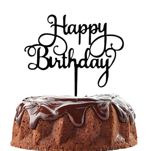 ZHENGYE Black Acrylic Happy Birthday Cake Topper Decoration Cupcake Topper For Birthday Party Decorations Supplies(Black 21)