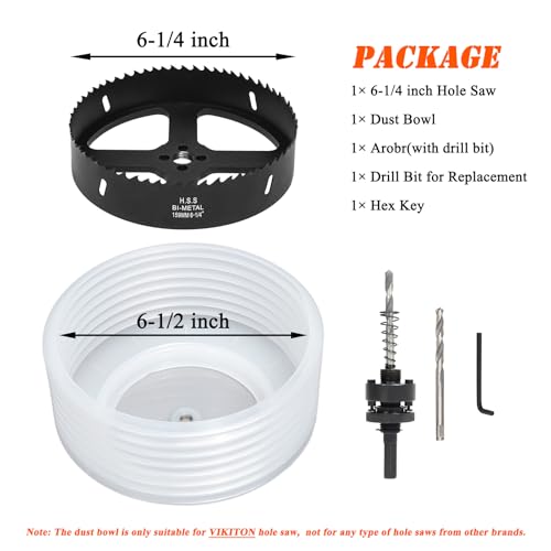 Image of 6-1 /4 Hole Saw for Recessed Lights, 6.25 Inch Hole Cutter with Dust Bowl Catcher for Led Recessed Lighting 6 Inch and Wood Metal Drywall, Bi-Metal Construction, Black
