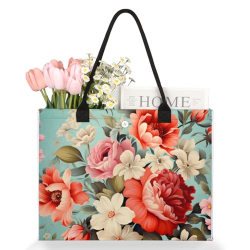 Vintage Daisy Roses Tote Bag for Women Large Beach Bag Reusable Tote Bags for Work Travel Beach Shopping3