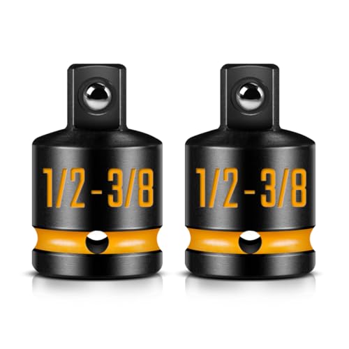 2-Pack 1/2 Female to 3/8 Male Impact Socket Adapters with Paint-Filled Markings CR-MO Steel for Impact Wrench Conversions