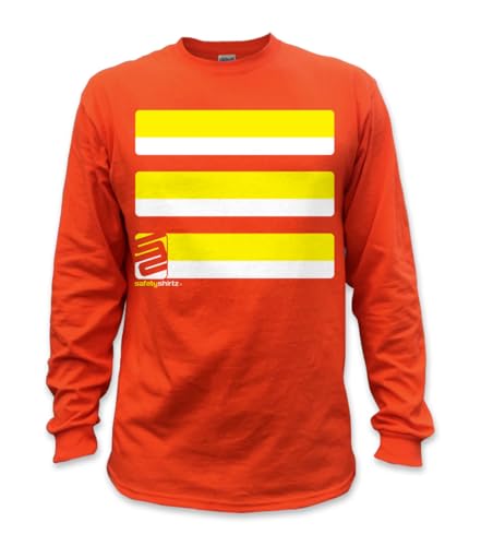 SafetyShirtz Men's Basic Long Sleeve Hi-Vis Safety Stripe Shirt, Neon Yellow/Orange - X-Large