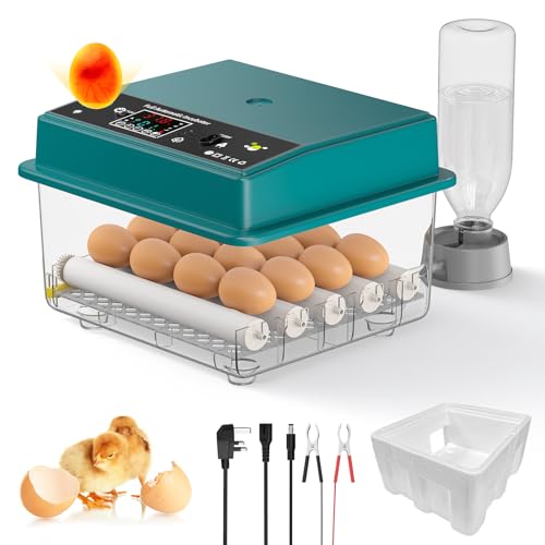 Automatic Egg Incubator Egg Incubators for Hatching Eggs with Dual Power Supply Auto Turning and Water Refill LED Candler Color Screen Display Poultry Hatcher for Chickens Ducks Birds (16 Eggs)