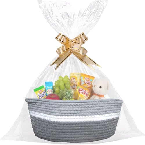 Kiswleon Gift Basket Hamper Kit,Gift Hamper Basket with Two Ribbon,Hamper Baskets for Gifts Empty for Wedding,Christmas,Easter,Birthday