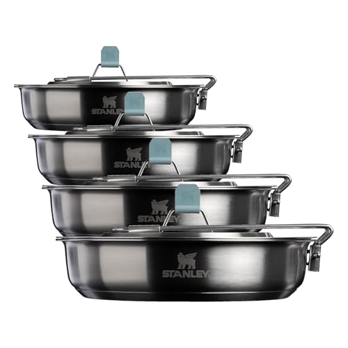 Image of Stanley Wildfare Core 12-Piece Stainless Steel Fry Pan Cook Set | 1 qt Fry Pan with Fold & Lock Handle | Plates, Utensils, Spatula | Camping Essentials for Your Camp Kitchen | BPA-Free