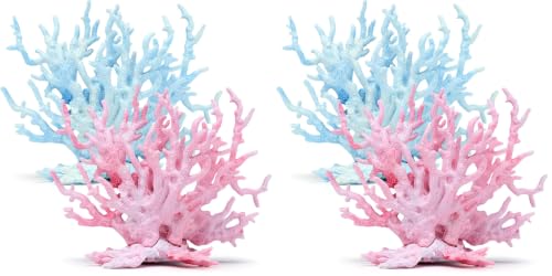 Image of 2 PCS Aquarium Coral Ornament, Blue Pink Coral Reef Decor, Artificial Plants Fish Tank Decorations (Pack of 2)