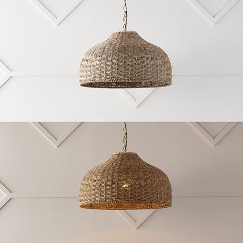 JONATHAN Y JYL1133A Eliza 20" 1-Light Coastal Bohemian Rattan/Iron Dome LED Pendant Rustic, Cottage, Farmhouse, Mediterranean, Office, Living Room, Dining Room, Bedroom, Hallway, Brown/Brass Gold - Image 6