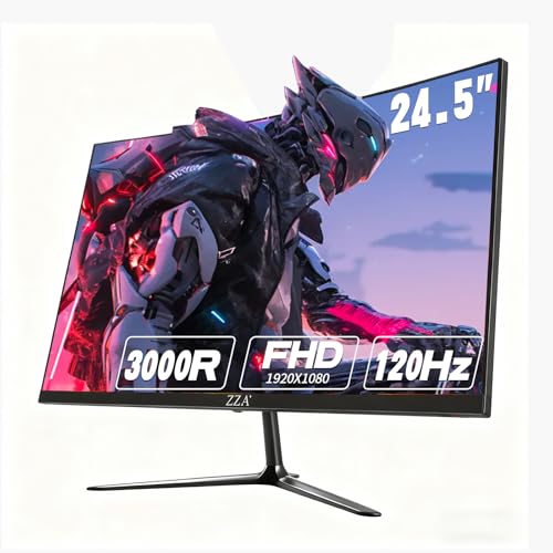 Image of ZZA 24.5 Inch FHD (1920x1080) 120Hz Curved Gaming Monitor, 3000R Curvature VA Panel, 1ms MPRT, AMD FreeSync, Ultra-Thin Bezel, Eye Care, for Esports,PC