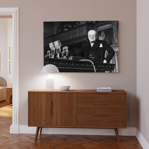 Impression sur toile Winston Churchill grand discours d&eacute;co noir et blanc