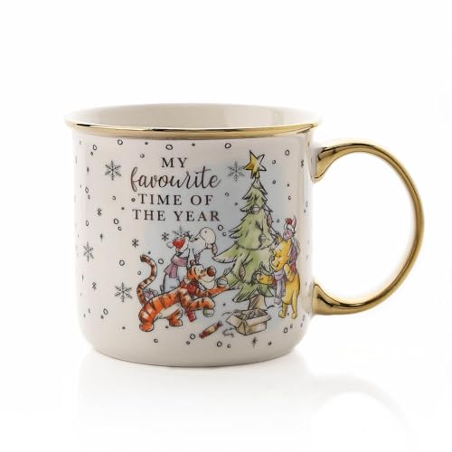Widdop & Co Disney Winnie The Pooh - Taza de porcelana con asa dorada y diseño festivo, en caja de regalo, para chocolate caliente, té y café Widdop & Co Disney Winnie The Pooh - Taza de porcelana con asa dorada y diseño festivo, en caja de regalo, para chocolate caliente, té y café