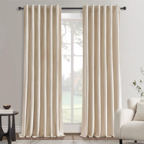 Topfinel Ivory Back Tab Velvet Curtains for Living Room 90 Inches Long 2 Panels Set Rod Pocket Ring Clips Room Darkening Curtains & Drapes 90 Inches Long for Bedroom,90 Inch Length 2 Panels