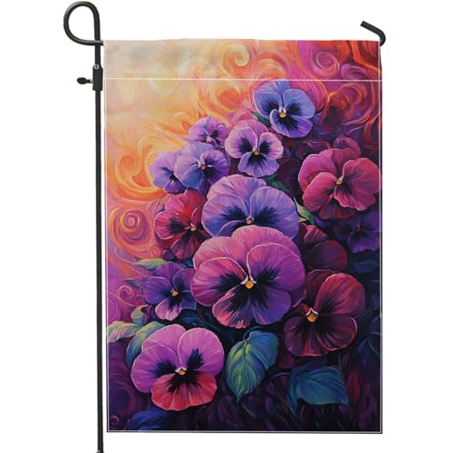 Drapeau de jardin de pensée vibrante, décoration florale violette pour printemps et été, bannière de pelouse extérieure double face, décoration d'intérieur colorée pour fête de jardin, 30,5 x 45,7 cm