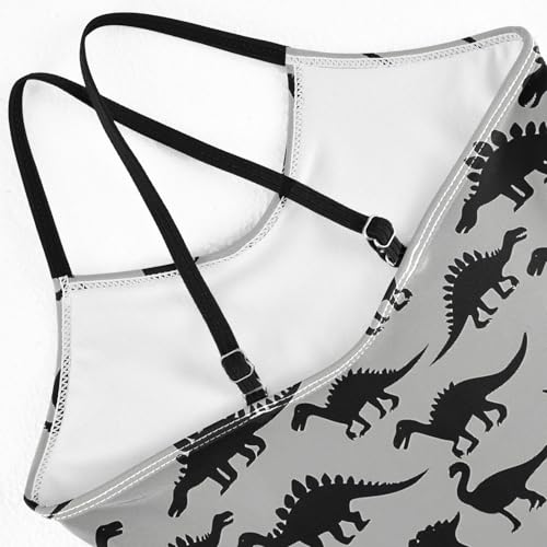 senya Girls Swimsuits One-Piece Swimwear Tie Bathing Suit Beach Summer Round Neck 7-8T Black Dinosaur Gray Pattern4