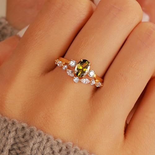 Amethyst/Emerald Green Ring for Women 925 Sterling Silver 14K Gold Plated Dainty Knot CZ Inlaid Oval Shaped Birthstone Promise Ring to Daughter Engagement Eternal Wedding Birth Christmas Jewelry Gift2
