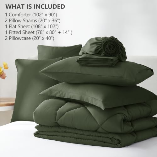 Image of CozyLux King Size Comforter Set Dark Green - 7 Pieces Bed in a Bag King, Luxury Soft Bed Set for All Seasons, Bedding Set with Down Alternative Comforter, Sheets, Pillowcases & Shams
