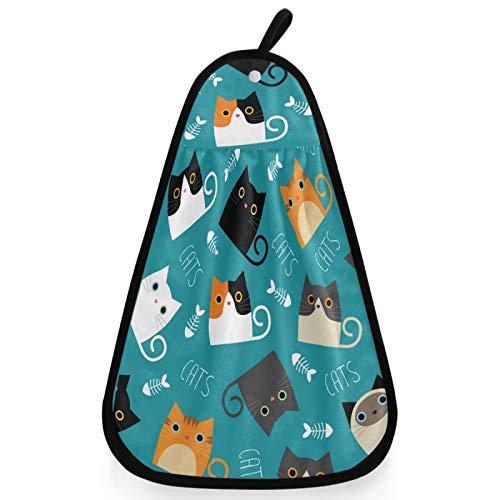 Visesunny Funny Cat And Fish Bone Cartoon Kitchen Dish Towel With Hanging Loop Absorbent Hand Towel For Bathroom Cleaning And Drying Washcloth #TOP6
