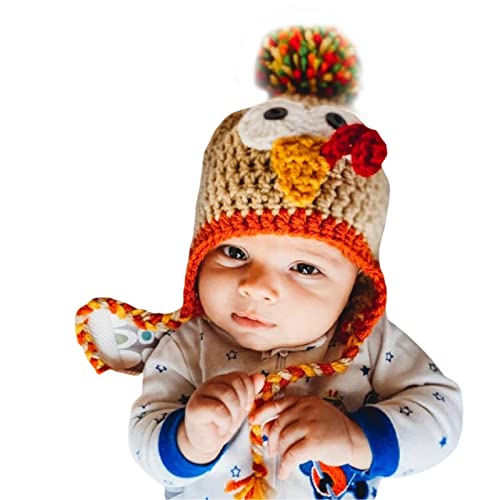 Muspeczenith Kids Baby Turkey Hat Toddler Thanksgiving Turkey Hat Knitted Earflap Beanie Cap for Photography Props (Khaki ONE Size)