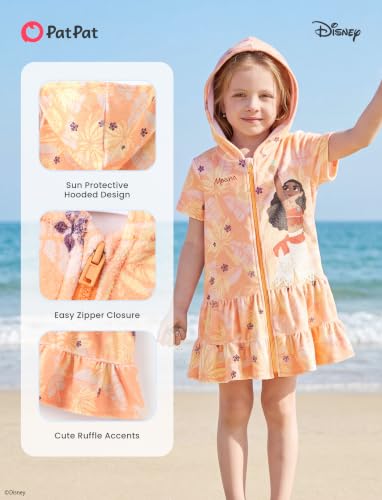 Image of Disney Princess Frozen Stitch Marvel Minnie Girl Swim Cover Up Terry Cloth Swimsuit Coverup Zip-up Bathing Suit Wrap Hooded