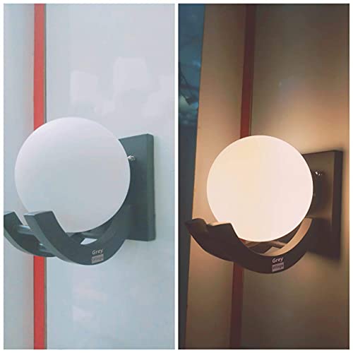 Image of Wooden Wall Lamp, Globe Shape, Dark Brown and White Frosted Glass Pack of 1
