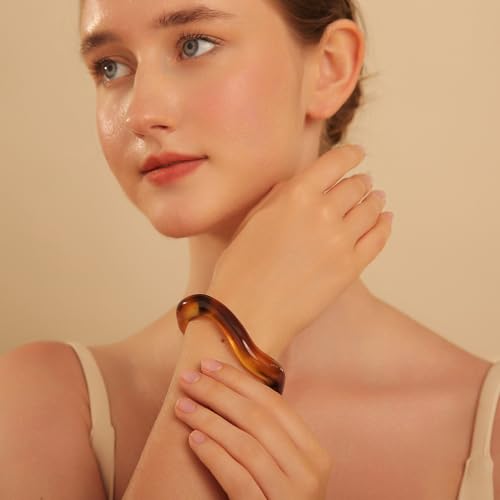 Chunky Acrylic Bangle for Women, Irregular Open Cuff Bracelet Vintage Wave Bangle Statement Jewelry4