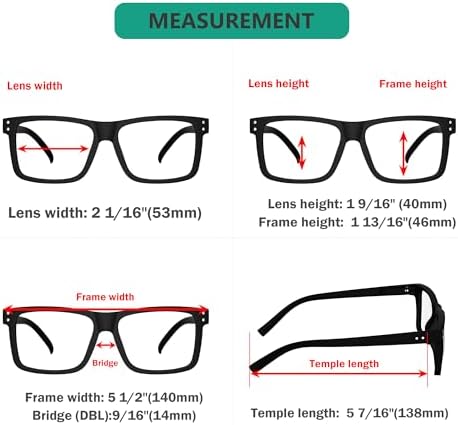 Eyekepper 5-pack Men Women Oversized Reading Glasses Square Large Frame Readers - Black + 1.50 - 2
