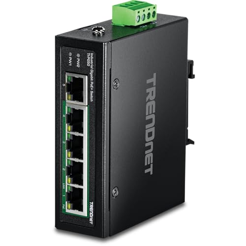 Image of TRENDnet 5-Port Industrial Gigabit PoE+ DIN-Rail Switch, TI-PG50, 120W PoE Power Budget, 10Gbps Switching Capacity, Ethernet Splitter, NDAA & TAA Compliant, Lifetime Protection