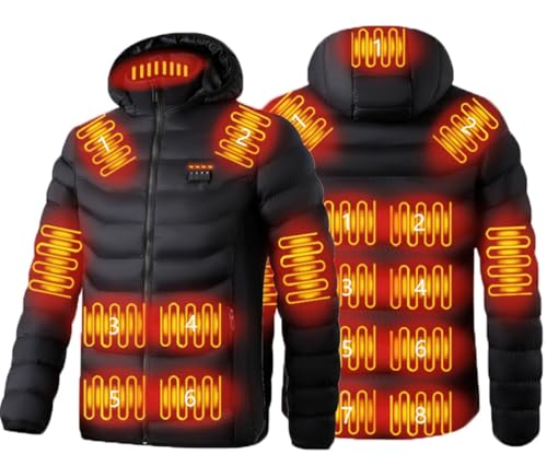 Genérico Chaqueta Calefactable Hombre Mujer, 19 Zonas Abrigo Calefacción con Capucha, Temperaturas Regulable Chaqueta Térmica Impermeable para Invierno al Aire Libre(Black,M)