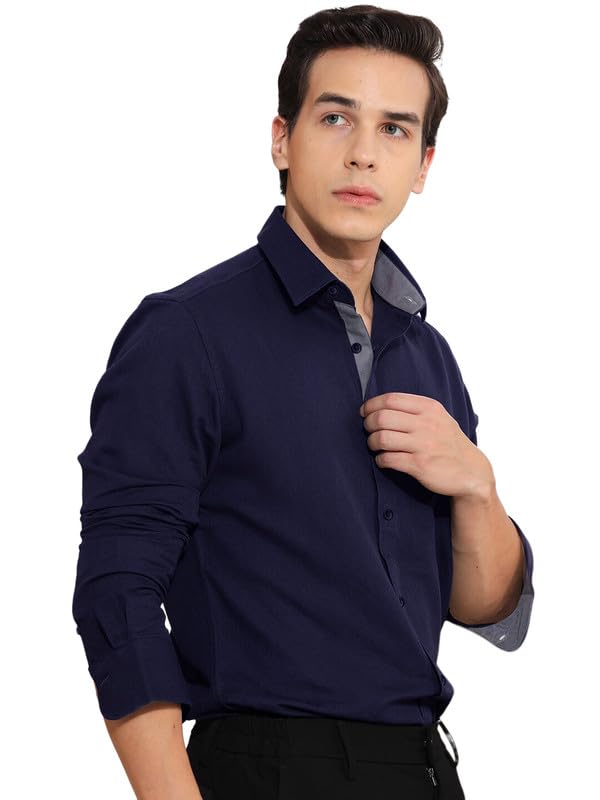 Image of Pinkmint Cotton Men's Shirt l Soild Casual Shirt l Long Sleeve Office Wear Shirt l Spread Collar Regular Fit Shirt Purple