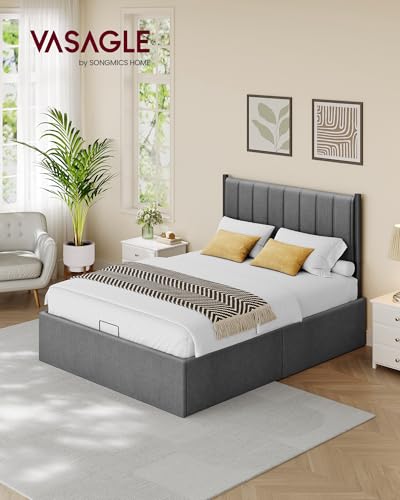 Vasagle Double Bed Frame, 135 X 190 Cm, Ottoman Bed With Lift-Up Storage, Hydraulic Lift, Modern Minimalist, Easy Assembly, Slate Grey RMB616GN01 - 3