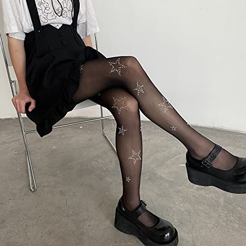 Image of Erinaco Women's Flower Pattern Sheer Footed Pantyhose Control Top Tights Stockings with Reinforced Toes