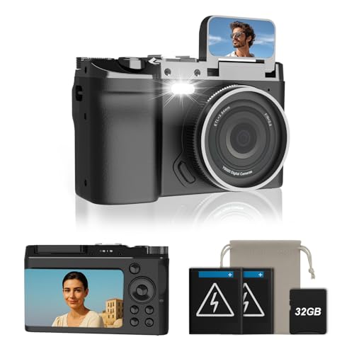 Camara de Fotos 4K 6400MP: cámara Digital con Pantalla Plegable de 90°, Tarjeta de Memoria de 32 GB y Zoom 16x. Camara Fotos Es un Regalo Ideal para Principiantes, Adolescentes y Estudiantes