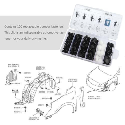 100 Piezas Grapas Coche Paneles de Puerta con Removedor,Seis Tipos Remaches Plastico Coche para Coche SUV Camión,Accesorios Coche para Fijar CarroceríA Parachoques Capó Puerta - imagen 4